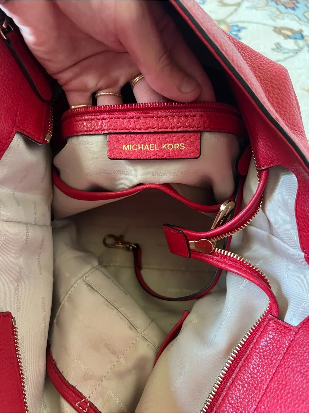 Michael Kors Red Pebbled Leather Hobo with Tassel